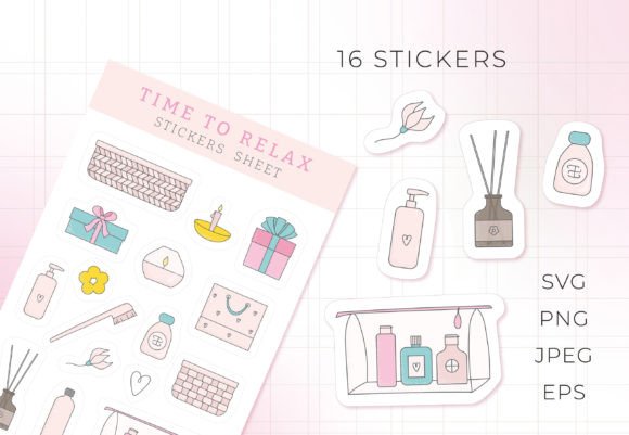 Stickers Sheet TIME to RELAX: Graphics & Crafts Asset Review